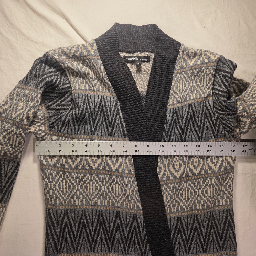 Berretti Women's Open Front Longline Cardigan Wool Blend Geometric, Size S - Picture 7 of 9